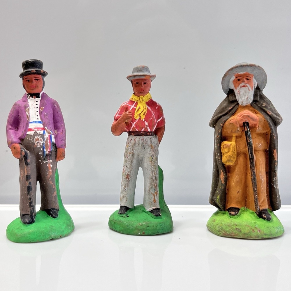 Vtg Set of 3 Santon French Hand Painted Men Mayor/Politician Guardian Shepherd